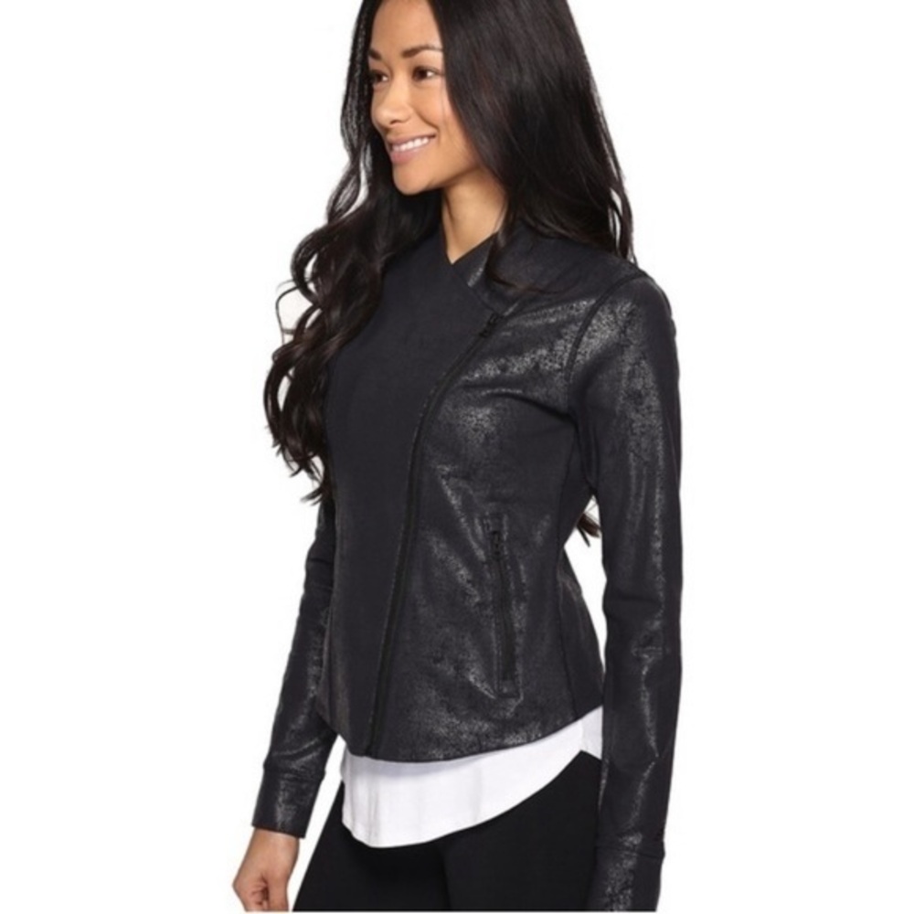 New Balance Women's Black Gray Dry Metallic Moto Jacket EUC S #1134